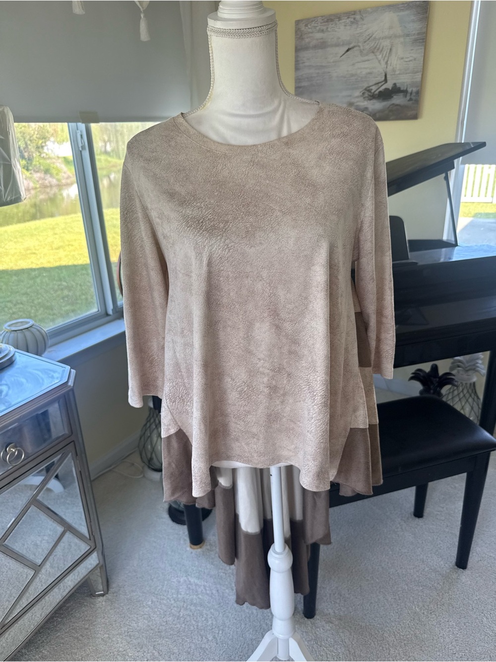 Why Faux Suede cream tan high low tunic swing flowing lagenlook tunic dress